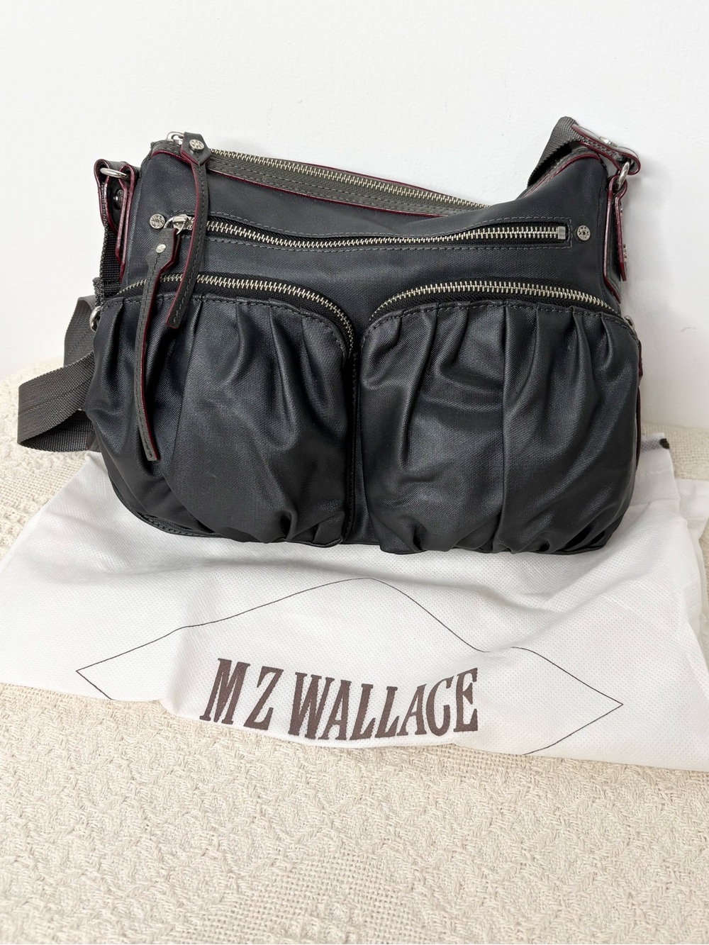 MZ Wallace Jane Bedford Black Nylon Crossbody Shoulder Bag